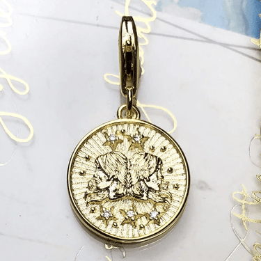 Silver & Zirconia GEMINI Zodiac Charm in Gold
